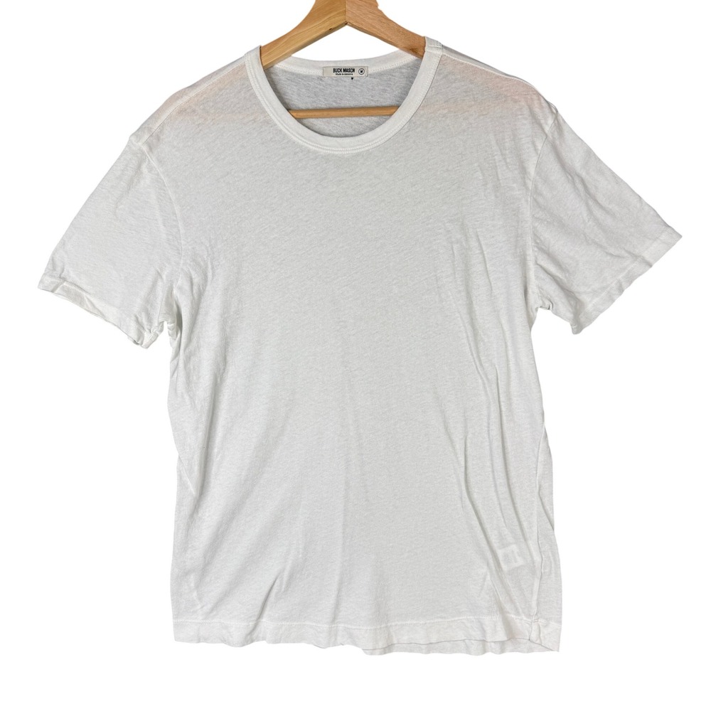 Buck Mason White Slub Curved Hem Tee M Short Sleeve Crew Neck 100% Cotton Shirt